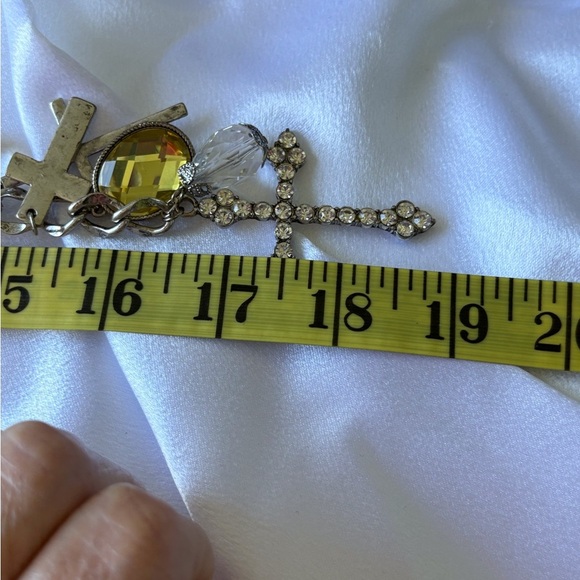 Fashion Long Necklace Pearls Crystals Rhinestone Cross Silver Chunky - Picture 5 of 5